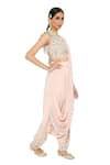 Payal Singhal_Pink Crepe Embroidered Mukaish Crew Suroor Draped Dhoti Pant Saree With Blouse_Online_at_Aza_Fashions
