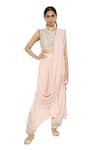 Buy_Payal Singhal_Pink Crepe Embroidered Mukaish Crew Suroor Draped Dhoti Pant Saree With Blouse_Online_at_Aza_Fashions