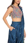 Payal Singhal_Blue Silk Embroidered Geometric Round Dhoti Saree With Blouse_at_Aza_Fashions