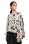 PS Pret by Payal Singhal_White Art Georgette Printed Abutilon Round Top  _Online_at_Aza_Fashions