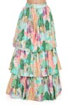 Payal Singhal_Peach Dupion Silk Printed Kuno Square Neck Ruffle Lehenga Set _at_Aza_Fashions