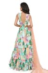 Shop_Payal Singhal_Peach Dupion Silk Printed Kuno Square Neck Ruffle Lehenga Set _at_Aza_Fashions
