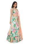Buy_Payal Singhal_Peach Dupion Silk Printed Kuno Square Neck Ruffle Lehenga Set _Online_at_Aza_Fashions