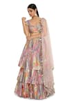 Buy_Payal Singhal_Multi Color Dupion Silk Printed African Sweetheart Neck Layered Lehenga Set _Online_at_Aza_Fashions
