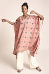 PS Pret by Payal Singhal_Pink Art Crepe Printed Neela Butta V Neck Kaftan  _Online_at_Aza_Fashions