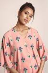 Buy_PS Pret by Payal Singhal_Pink Art Crepe Printed Neela Butta V Neck Kaftan  _Online_at_Aza_Fashions