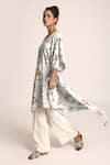 PS Pret by Payal Singhal_Blue Art Crepe Printed Gulabi V Neck Kaftan  _Online_at_Aza_Fashions