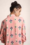 PS Pret by Payal Singhal_Peach Art Crepe Printed Neela Butta Collared Neck Shirt Dress _Online_at_Aza_Fashions