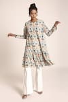 Buy_PS Pret by Payal Singhal_Beige Art Crepe Printed Tulip Garden Round Frill Tunic  _at_Aza_Fashions