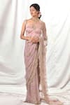 Buy_Priyal Bhardwaj_Pink Saree Net And Blouse Satin Embroidery Resham Sweetheart With Sleeveless _at_Aza_Fashions