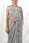 Priyal Bhardwaj_Grey Saree Net And Blouse Satin Embroidery Resham One Shoulder With Off _Online_at_Aza_Fashions