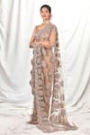 Priyal Bhardwaj_Brown Saree Net And Blouse Satin Embroidery Sequin Scoop Neck With Sleeveless _Online_at_Aza_Fashions