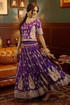 Shop_Pratibha Sultania_Purple Satin Lining Cotton Embellished V Neck Lehenga Set _at_Aza_Fashions