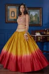 Buy_Pratibha Sultania_Yellow Chanderi Embroidery Round Lehenga Set _at_Aza_Fashions