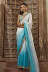 Pratibha Sultania_Blue Silk Embroidered Sequins V Neck Ombre Saree With Blouse _Online_at_Aza_Fashions