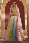 Buy_Pratibha Sultania_Multi Color Taffeta Embroidered Gota Patti V Neck Lehenga Set _at_Aza_Fashions