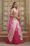 Buy_Pratibha Sultania_Pink Chanderi Embroidered Floral Buttis V Neck Ombre Lehenga Set _at_Aza_Fashions