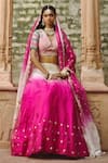 Shop_Pratibha Sultania_Pink Chanderi Embroidered Floral Buttis V Neck Ombre Lehenga Set _at_Aza_Fashions