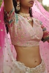 Pratibha Sultania_Pink Chanderi Embroidered Floral Buttis V Neck Ombre Lehenga Set _at_Aza_Fashions