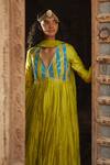 Buy_Pratibha Sultania_Green Chanderi Embroidered V Neck Yoke Anarkali With Dupatta _Online_at_Aza_Fashions