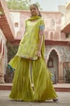 Shop_Pratibha Sultania_Green Chanderi Embroidered Sequins Round Kurta Sharara Set _at_Aza_Fashions