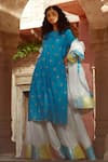 Buy_Pratibha Sultania_Blue Chanderi Embellished Floral Buttis Round Kurta Set _at_Aza_Fashions