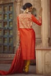 Shop_Pratibha Sultania_Red Chanderi Embroidered Floral Buttis V Neck Silk Kurta Set _at_Aza_Fashions