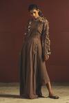 Buy_Priyanka Singh_Brown Cotton Round Embroidered Maxi Dress  _at_Aza_Fashions