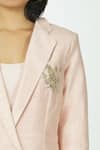 Priyanka Singh_Peach Raw Silk Crop Top U Neck Blazer Lapel Asymmetric And Pant Set  _at_Aza_Fashions