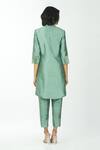 Shop_Priyanka Singh_Green Raw Silk Crop Top U Neck Blazer Lapel Asymmetric And Pant Set  _at_Aza_Fashions