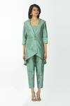 Priyanka Singh_Green Raw Silk Crop Top U Neck Blazer Lapel Asymmetric And Pant Set  _Online_at_Aza_Fashions