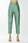 Shop_Priyanka Singh_Green Raw Silk Crop Top U Neck Blazer Lapel Asymmetric And Pant Set  _Online_at_Aza_Fashions