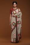 Label Pratham_Beige Hand-painted Tussar Ghicha Saree_Online_at_Aza_Fashions