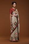 Shop_Label Pratham_Beige Hand-painted Tussar Ghicha Saree_at_Aza_Fashions