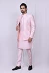 Buy_Khwaab by Sanjana Lakhani_Pink Art Silk Embroidered Floral Jacket And Kurta Set_at_Aza_Fashions