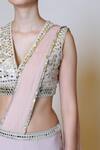 Shop_Preeti S Kapoor_Pink Georgette, Dupion Mirror, Sequins V Neck Draped Gharara Saree Set _Online_at_Aza_Fashions