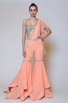 Buy_Preeti S Kapoor_Peach Georgette, Dupion Mirror, Sequins Sweetheart Neck Draped Gharara Saree Set _at_Aza_Fashions