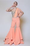 Preeti S Kapoor_Peach Georgette, Dupion Mirror, Sequins Sweetheart Neck Draped Gharara Saree Set _Online_at_Aza_Fashions