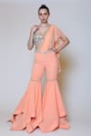 Buy_Preeti S Kapoor_Peach Georgette, Dupion Mirror, Sequins Sweetheart Neck Draped Gharara Saree Set _Online_at_Aza_Fashions