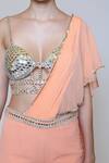 Shop_Preeti S Kapoor_Peach Georgette, Dupion Mirror, Sequins Sweetheart Neck Draped Gharara Saree Set _Online_at_Aza_Fashions