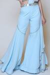 Preeti S Kapoor_Blue Georgette, Dupion Mirror, Sequins Sweetheart Neck Draped Gharara Saree Set _at_Aza_Fashions