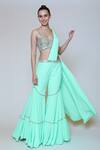 Buy_Preeti S Kapoor_Green Georgette, Dupion Mirror, Sequins V Neck Draped Gharara Saree Set _at_Aza_Fashions