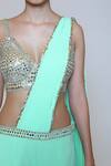 Shop_Preeti S Kapoor_Green Georgette, Dupion Mirror, Sequins V Neck Draped Gharara Saree Set _Online_at_Aza_Fashions