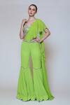 Buy_Preeti S Kapoor_Green Georgette Embroidered Sequins V Neck Draped Gharara Saree Set _at_Aza_Fashions