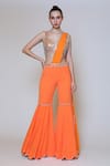 Buy_Preeti S Kapoor_Orange Georgette Embroidered Sequins V Neck Draped Gharara Saree Set _at_Aza_Fashions