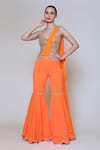 Buy_Preeti S Kapoor_Orange Georgette Embroidered Sequins V Neck Draped Gharara Saree Set _Online_at_Aza_Fashions