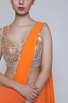 Shop_Preeti S Kapoor_Orange Georgette Embroidered Sequins V Neck Draped Gharara Saree Set _Online_at_Aza_Fashions