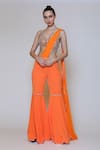 Buy_Preeti S Kapoor_Orange Georgette Embroidered Sequins V Neck Draped Gharara Saree Set _at_Aza_Fashions