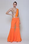 Preeti S Kapoor_Orange Georgette Embroidered Sequins V Neck Draped Gharara Saree Set _Online_at_Aza_Fashions