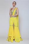 Buy_Preeti S Kapoor_Yellow Georgette, Dupion Mirror, Sequins Sweetheart Draped Gharara Saree Set _at_Aza_Fashions